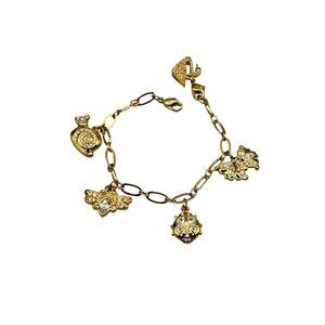 Swarovski Signed Charm Bracelet 7 Inch Snail Butterfly Bee Lady Bug Swan Charms